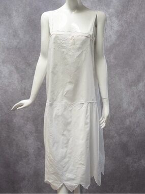 Antique 1920's punch work embroidered slip dress, white cotton, L/XL/48” waist